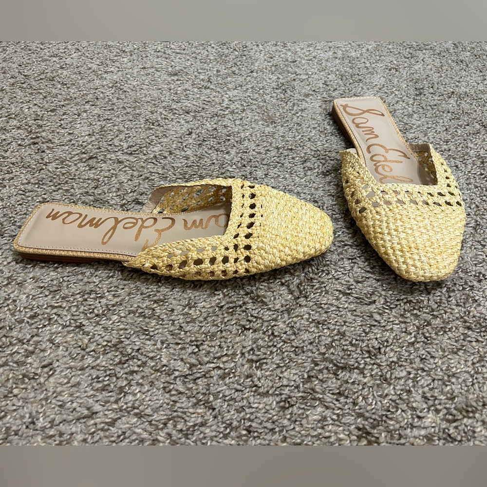 Sam Edelman Nola Woven Mules Bleached Beechwood Leather Women's Size 9.5 Square
